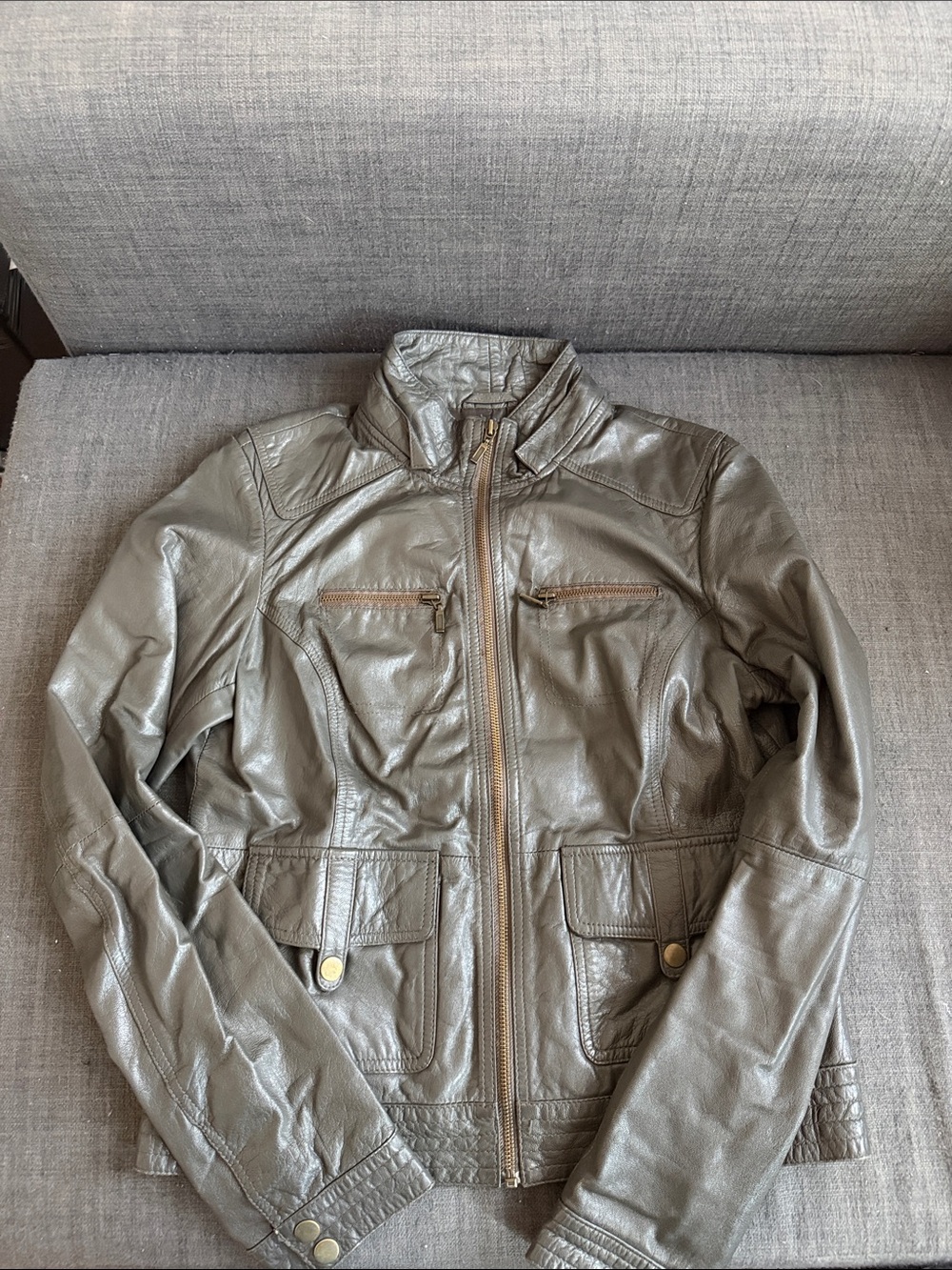 Zara Women's Gray Leather Bomber Jacket (TRF Leather for Zara)